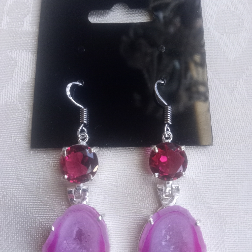Geode earrings and pink quartz